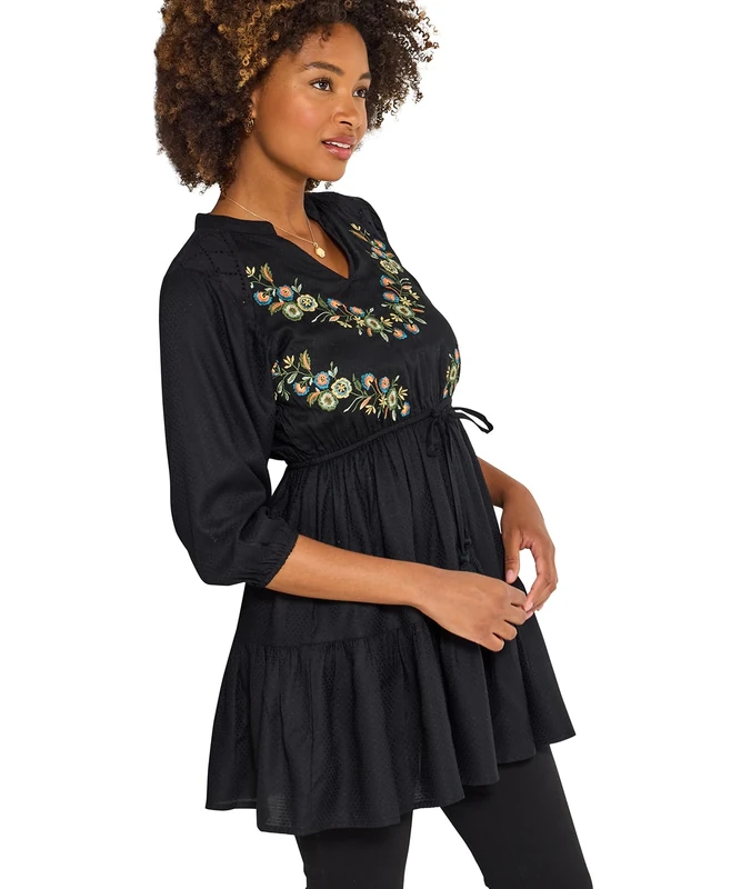 Joe Browns Women's Boho Embroidered Tunic Dress, Regular, Black, UK 8