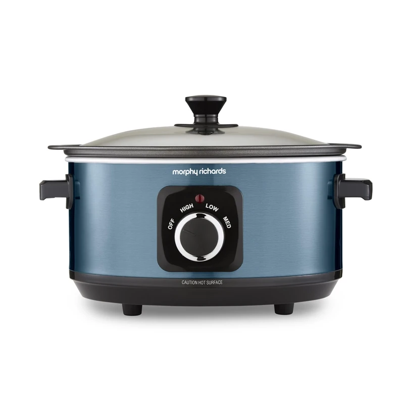 Morphy Richards Accents 3.5L Sear & Stew Slow Cooker, Shatter Resistant Non Stick Aluminium Pot, Single Pot Cooking, Compact, 3 Heat Settings, Hob Proof, Glass Lid, Easy Clean, 163W, Blue, 460023