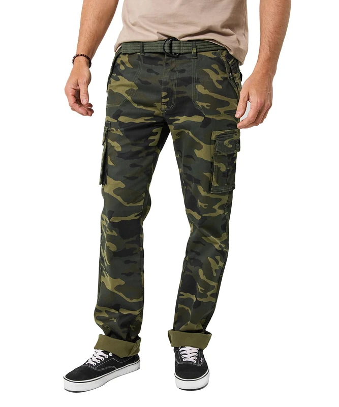 Joe Browns Men's Khaki Camo Print Cargo Trousers Casual Pants, 46 Taille Courte