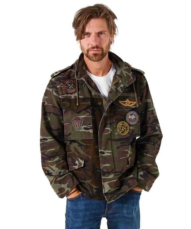 Joe Browns Men's Funnel Neck Military-Inspired Camo Jacket, Green, L