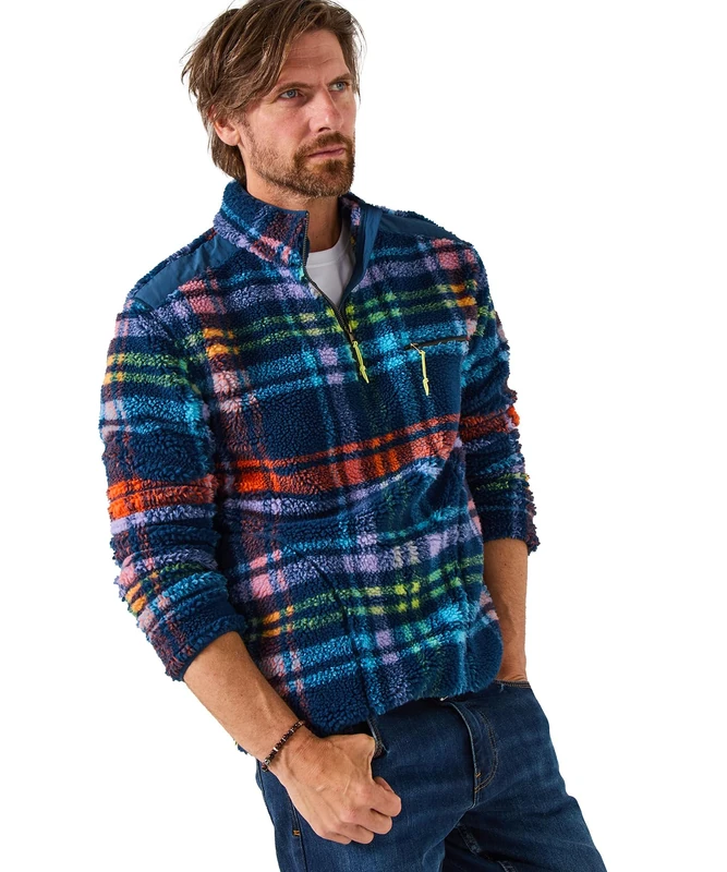 Joe Browns Men's Fleece Check Funnel Neck top Henley Shirt, Navy, XL