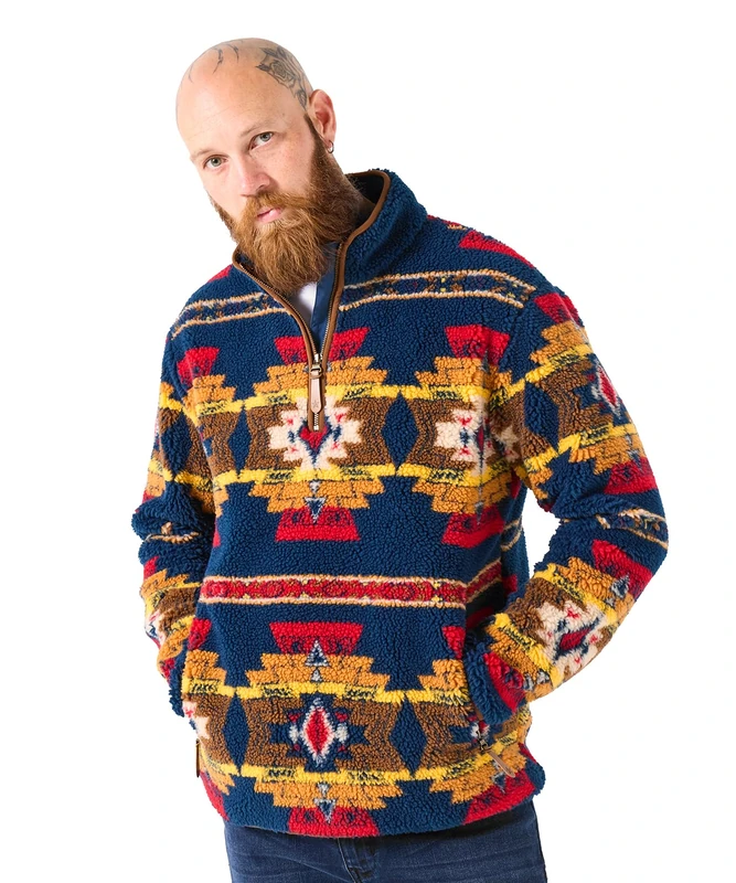 Joe Browns Men's Multi-Pattern Borg Funnel Neck Henley Shirt, Navy, XXL