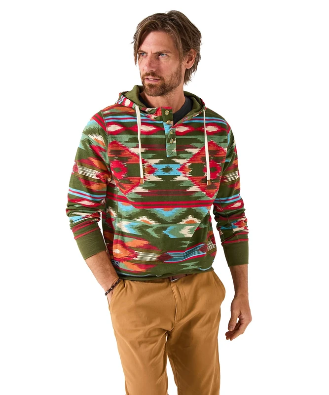 Joe Browns Men's Aztec Print Contrast Hoodie Polo Shirt, Green, M