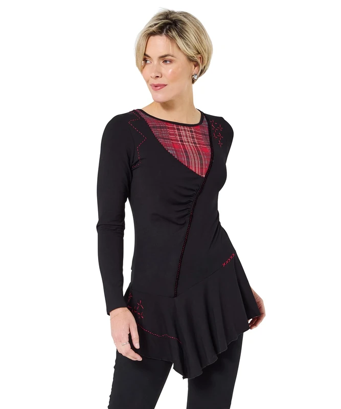 Joe Browns Women's Black Check Tunic Top Shirt, 14