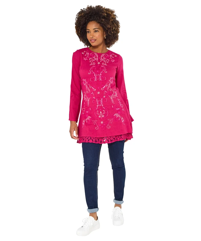 Joe Browns Women's Pink Embroidered Tunic Dress Shirt, 12 - Image 1