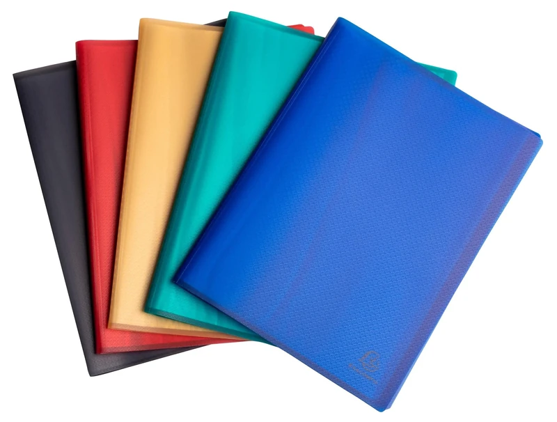 Exacompta - Ref 78550E - Box of 15 Opak Recycled Document Protectors - 50 Grained Pockets - 100 Sheets - for A4 Format - 4/10th Cover semi-Opaque - 5 Colours Blue, Yellow, Black, red, Green
