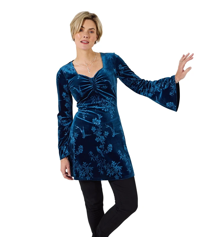 Joe Browns Women's Embossed Velour Tunic Top Shirt, Blue, 12