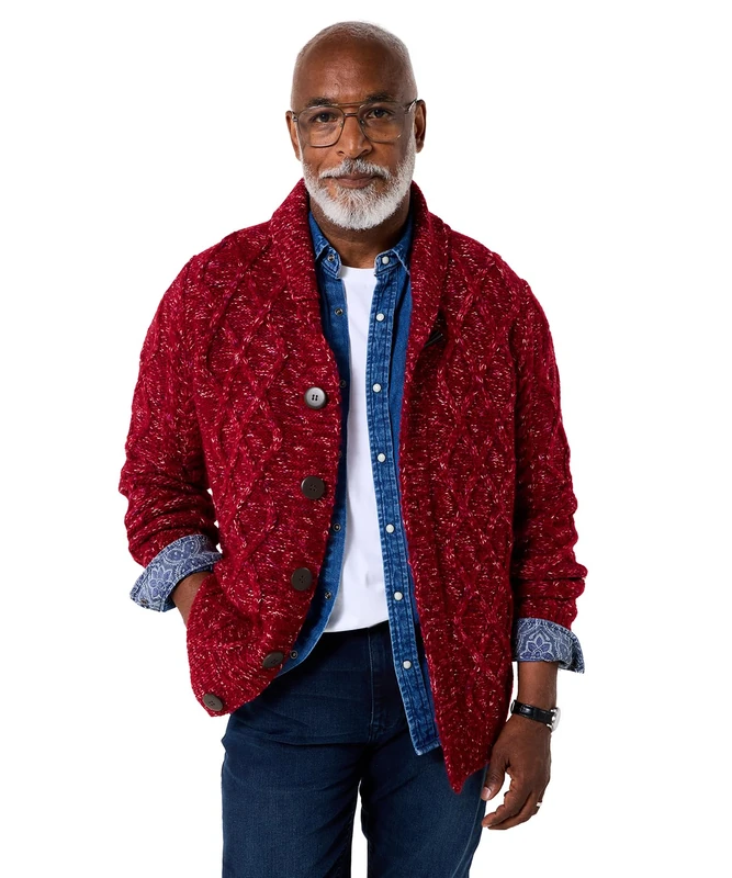 Joe Browns Men's Stylish Toggle Button Cable Cardigan, Regular, Red, UK M