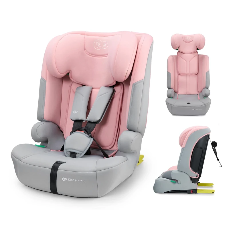 Kinderkraft Safety FIX 3 PRO I-Size 76-150 cm Car Seat, 15 Months - 12 Years, Booster Child Seat, Isofix, Adjustable Headrest, Group 1-2-3, TOP Tether, 5-Point Safety Harness, Modular Insert, Pink