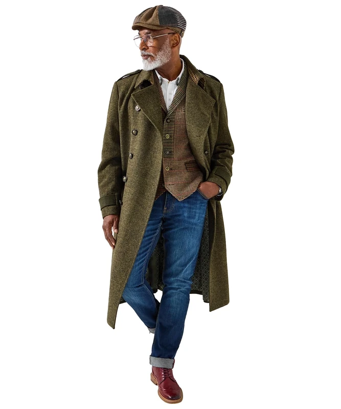 Joe Browns Mens Contrast Lining Double-breasted Epaulette Coat, Brown, XL UK