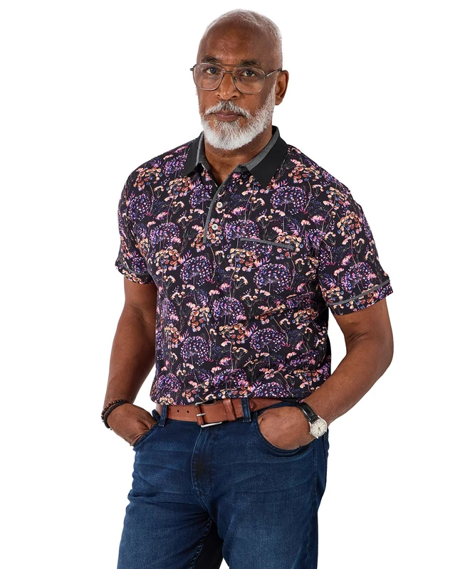 Joe Browns Men's Smart Casual Short Sleeve Polo Shirt, Black, XL