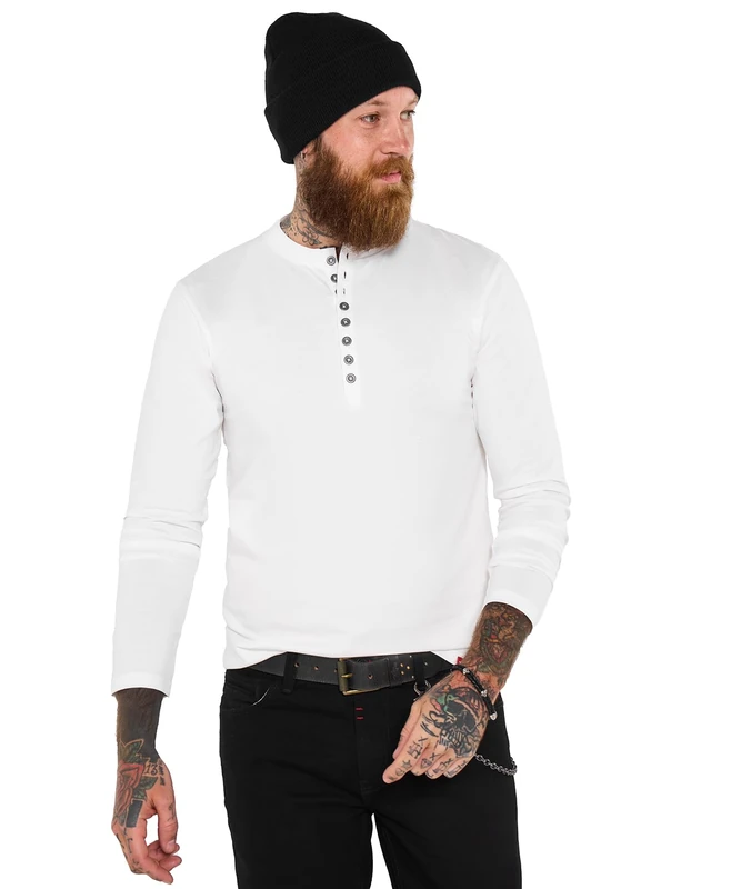 Joe Browns Men's Crew Neck Henley Top Shirt, Cream, XXL