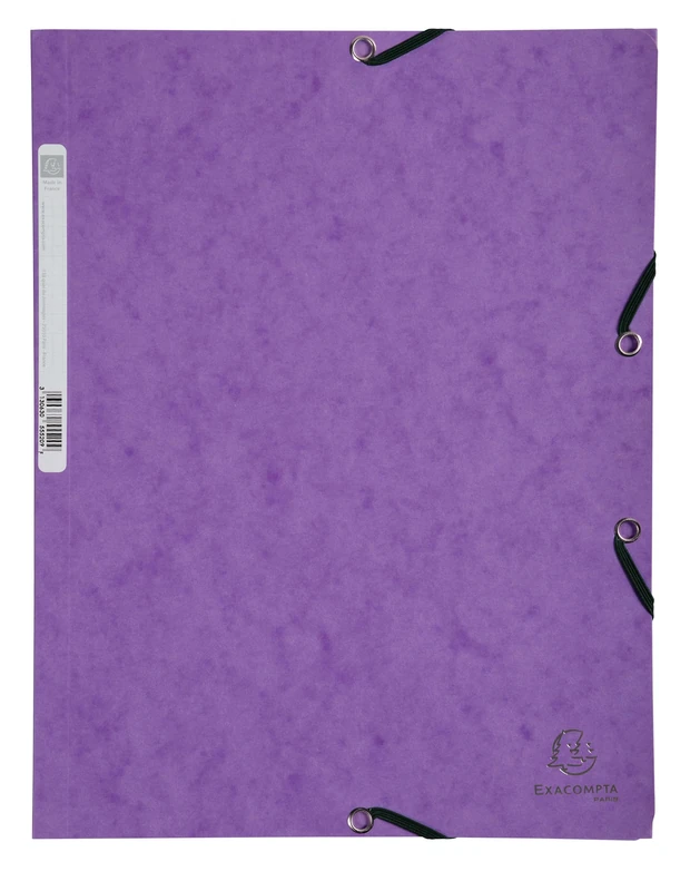 Exacompta - Ref 55308E - Box of 50 Elastic folders - 3 Flap Pockets - in Glossy Card 355g/m2 - Size 24 x 32 cm for A4 documents - Purple