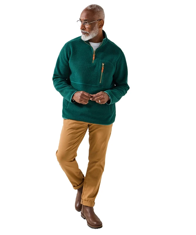 Joe Browns Men's Long Sleeve Zip Front Funnel Neck Top Henley Shirt, Green, XL