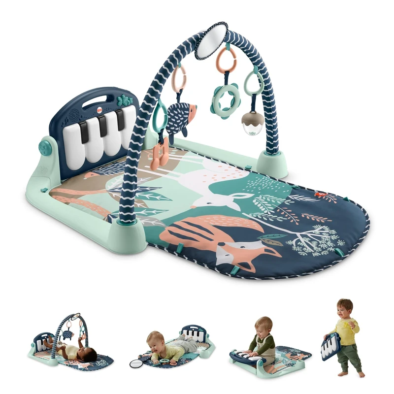 Fisher-Price Baby Playmat Kick & Play Piano Gym with Musical and Sensory Toys for Newborn to Toddler, Navy Fawn, JMN75