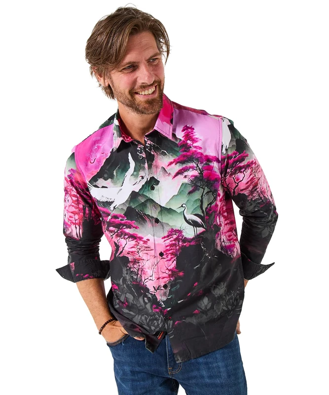 Joe Browns Men's Bold Artwork Print Long Sleeve Shirt, Pink, S