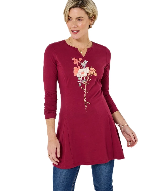 Joe Browns Women's Floral Print Jersey Tunic Shirt, Berry, 18