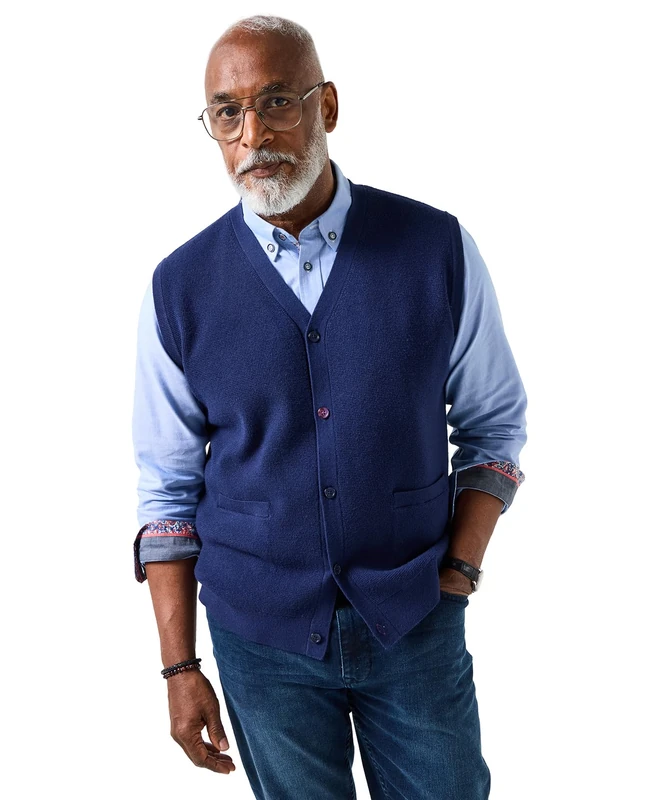 Joe Browns Men's Smart Button-Up Versatile Knitted Waistcoat Sweater Vest, Navy, XL