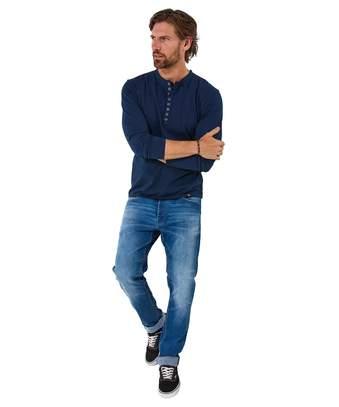 Joe Browns Men's Crew Neck Henley Top Shirt, Navy, XL