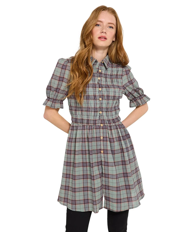 Joe Browns Women's Shirred Check Tunic Shirt, Green, 12