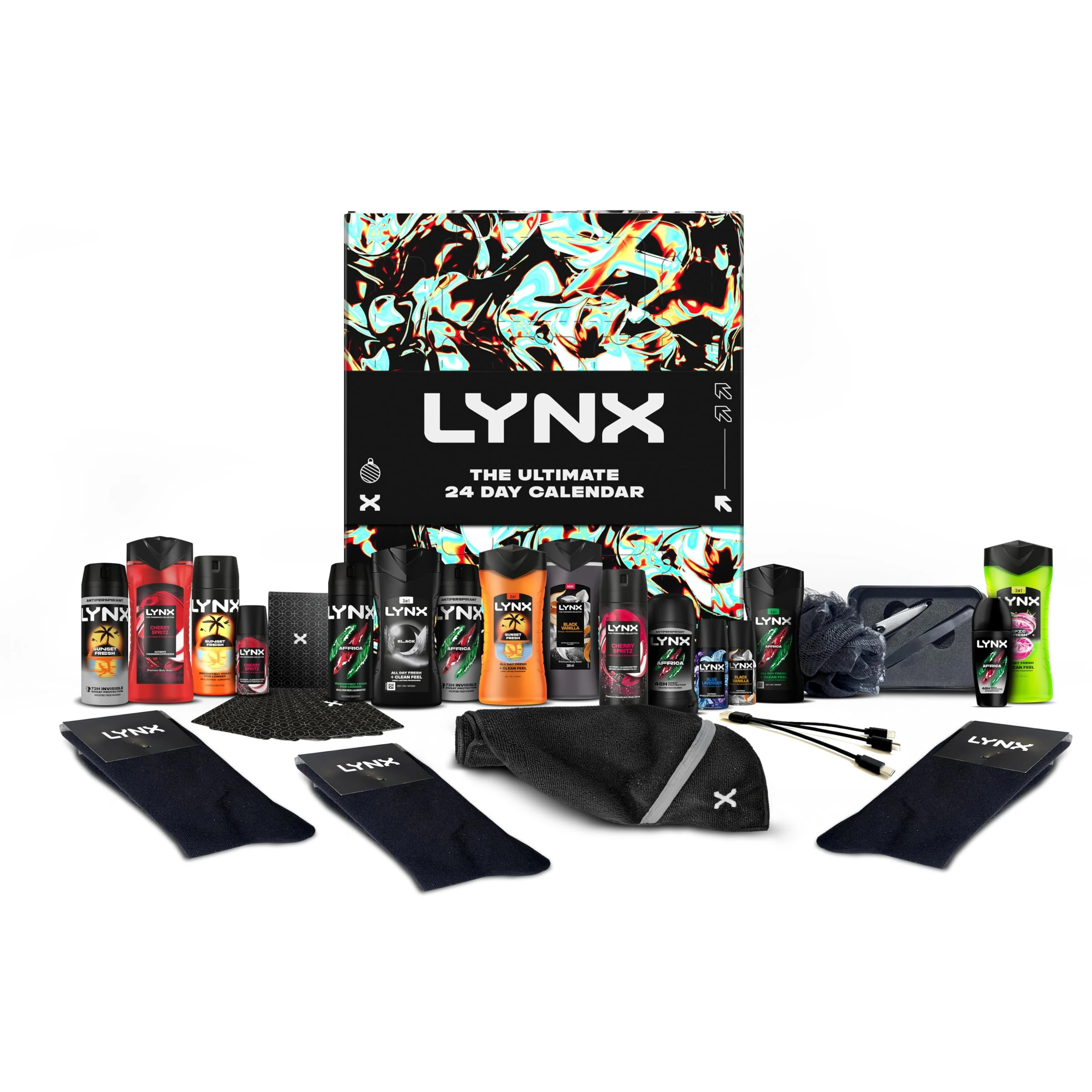Lynx The Ultimate 24-Day Advent Calendar Gift Set with 24 gifts for him perfect for his daily routine 16 products & 8 gift items