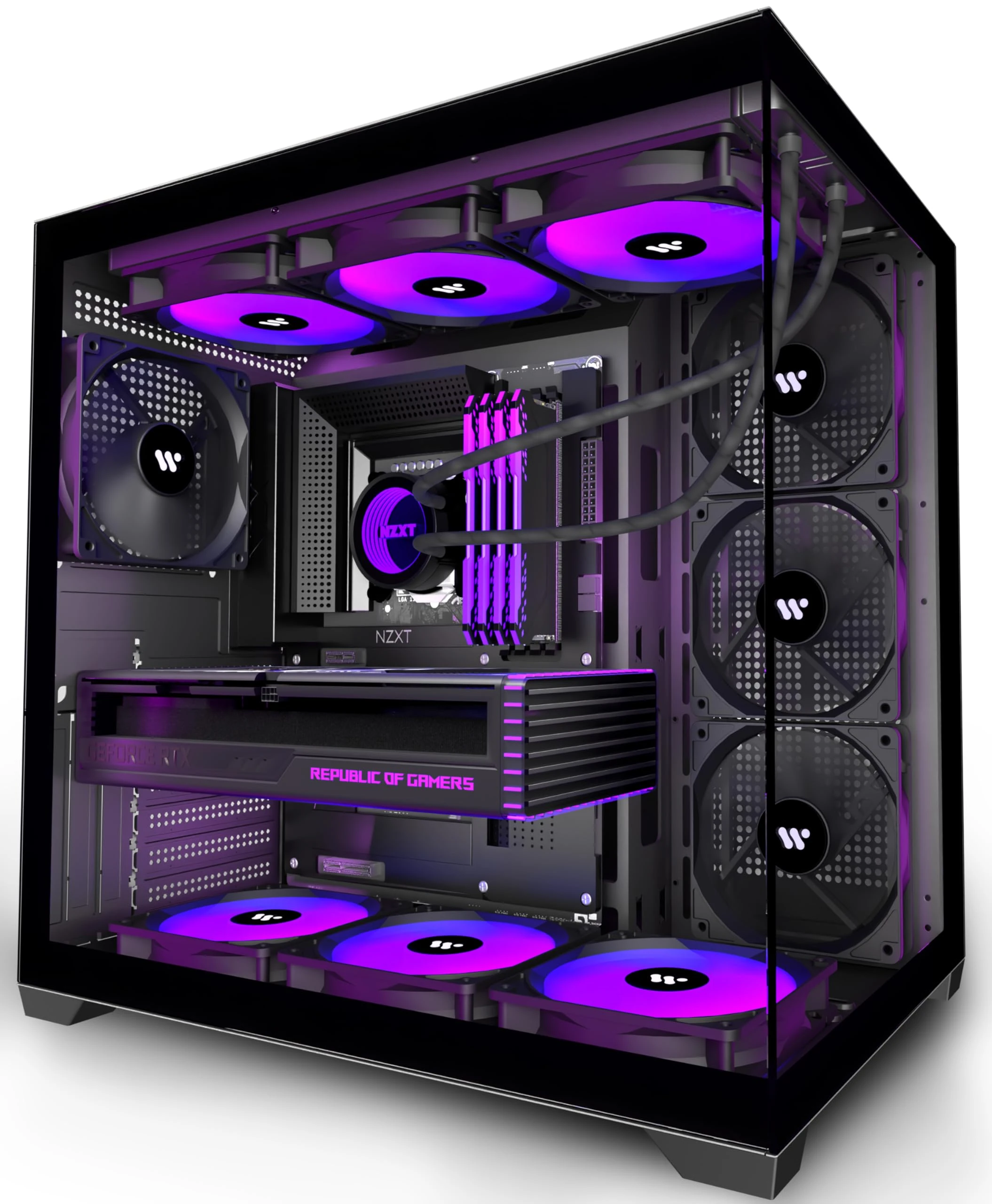 PCZZOI PC CASE ATX 4 Fans Pre-Installed, Type-C Mid Tower Computer Case with Full-View Dual Tempered Glass, Gaming PC Case,Black,K4