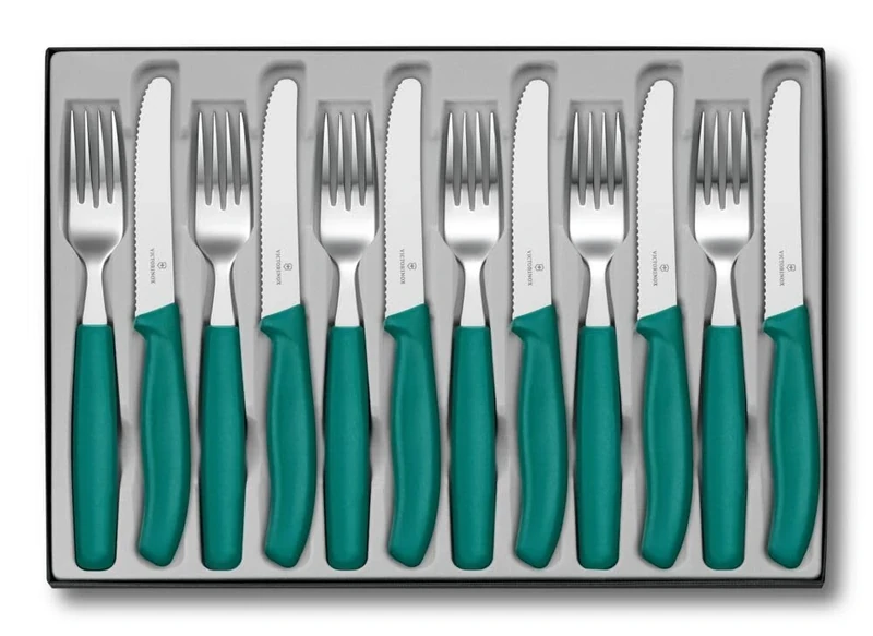 Victorinox Classic, Professional Cutlery Set, Extra Sharp Blade, Serrated Edge, 11 cm, Stainless Steel, Set of 12, Green