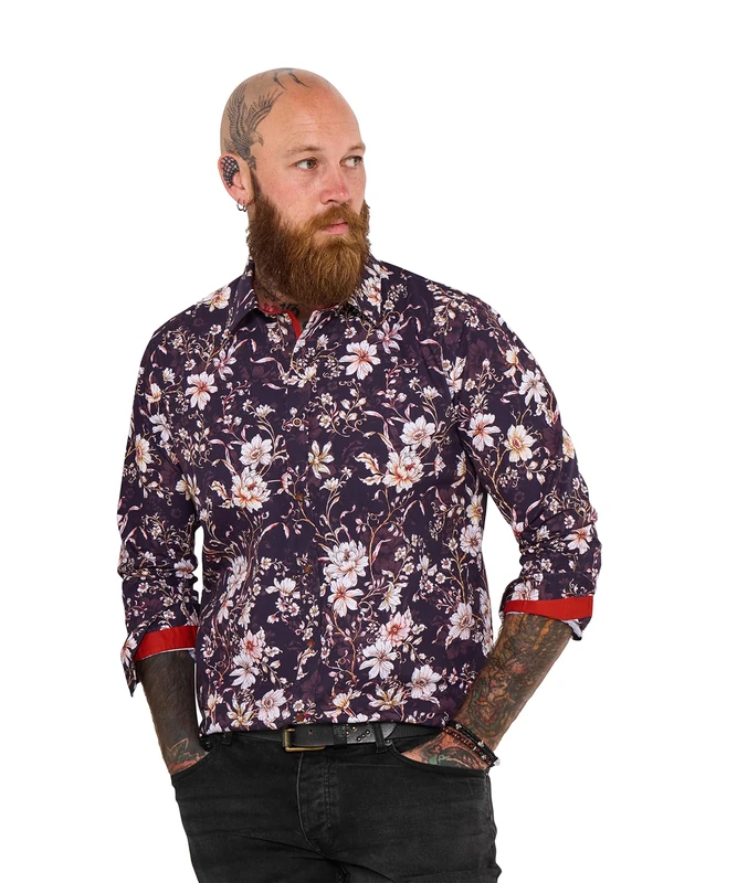 Joe Browns Male Contrast Trim Floral Long Sleeve Shirt, Regular, Brown, UK XXL