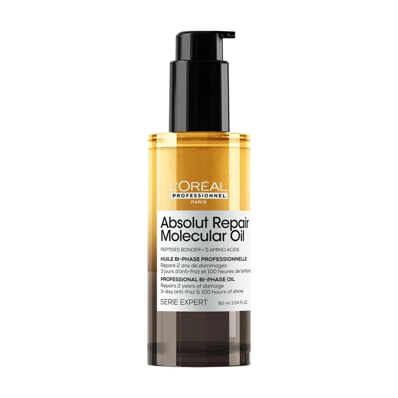 L'Oréal Professionnel Absolut Repair Molecular Bi-Phase Oil for Damaged Hair 90ml, High Shine & Molecular Repair