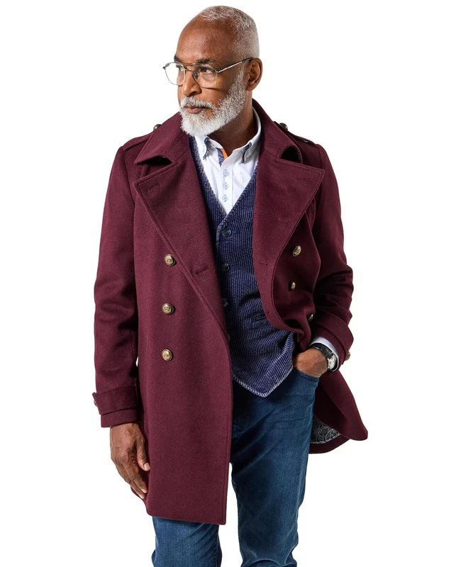 Joe Browns Men's Double Breasted Contrast Lined Military Coat, Purple, XL