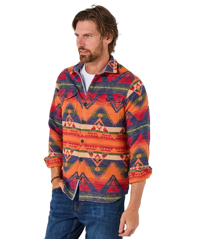 Joe Browns Men's Aztec Pattern Long Sleeve Shirt, Multi, L