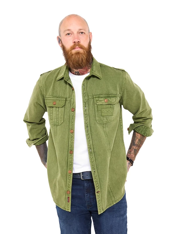 Joe Browns Men's Green Embroidered Stitch Detail Shirt, Khaki, M