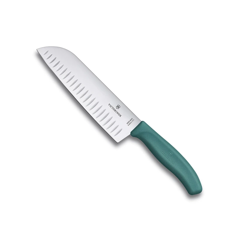 Victorinox Swiss Classic Santoku Knife, Asian-Style Knife, Extra-Sharp Blade, Bevelled Edge, 17 cm, Stainless Steel, Blister, Green - Image 1