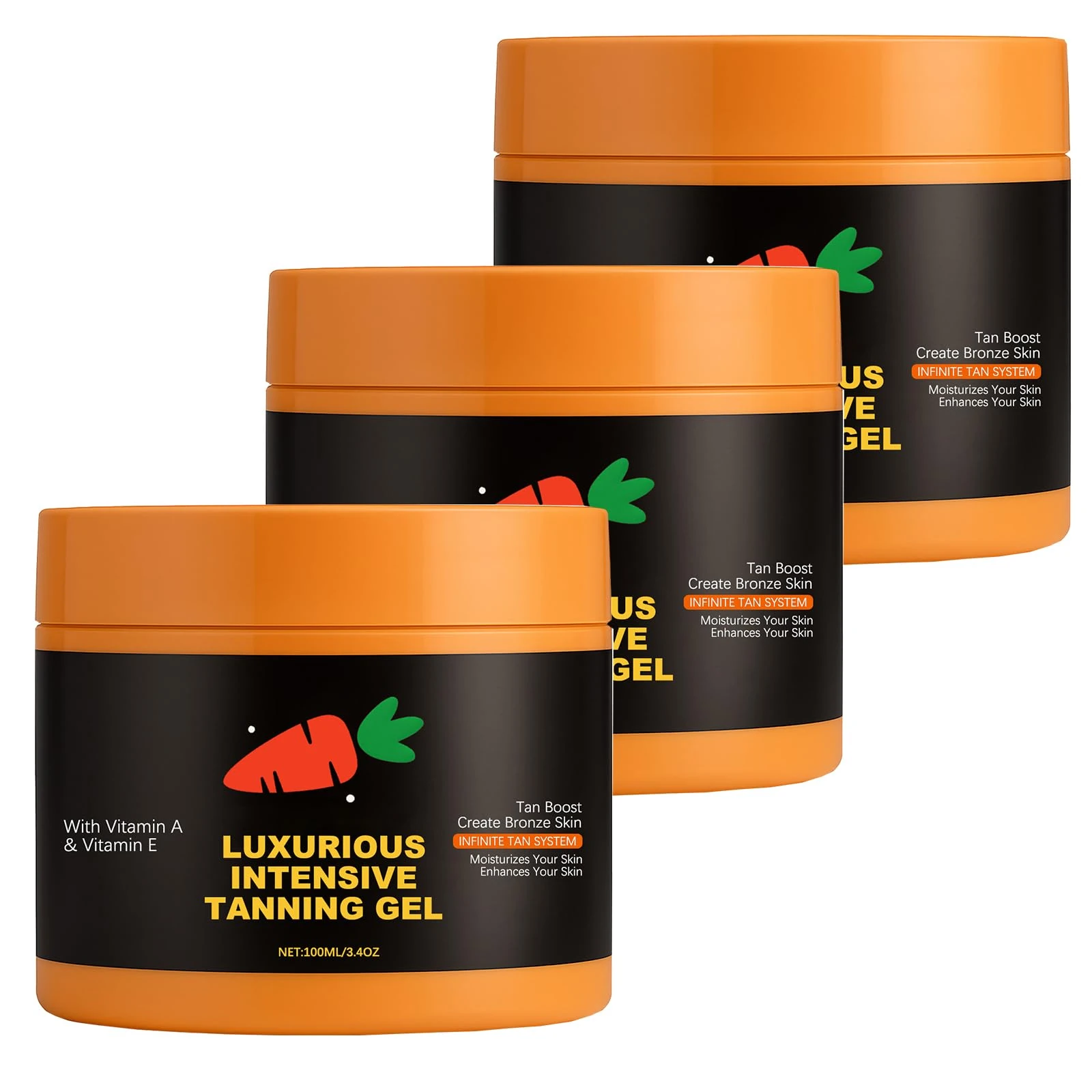 Intensive Tanning Gel, Carrot Tanning Gel, Browning Tan Accelerator, Sunbed Tanning Accelerator Cream for Outdoor Sunlight, Self Tanner Oil for Easy Application,Moisturizing Body Gel for Women Men (3)