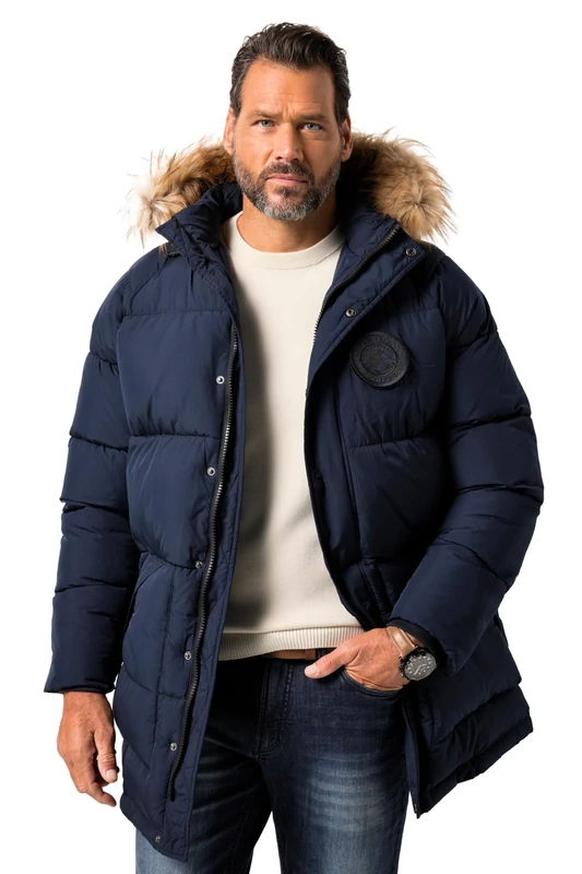 JP 1880 Menswear Big & Tall Plus Size L-8XL Quilted Parka, Hood, Faux Fur, Badges Navy Blue XXXXXXX-Large 841542130-7XL