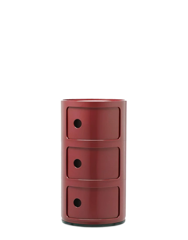 Kartell Componibili, 3 elements Cabinet, Burgundy, Ø 32 x H 58.5 cm
