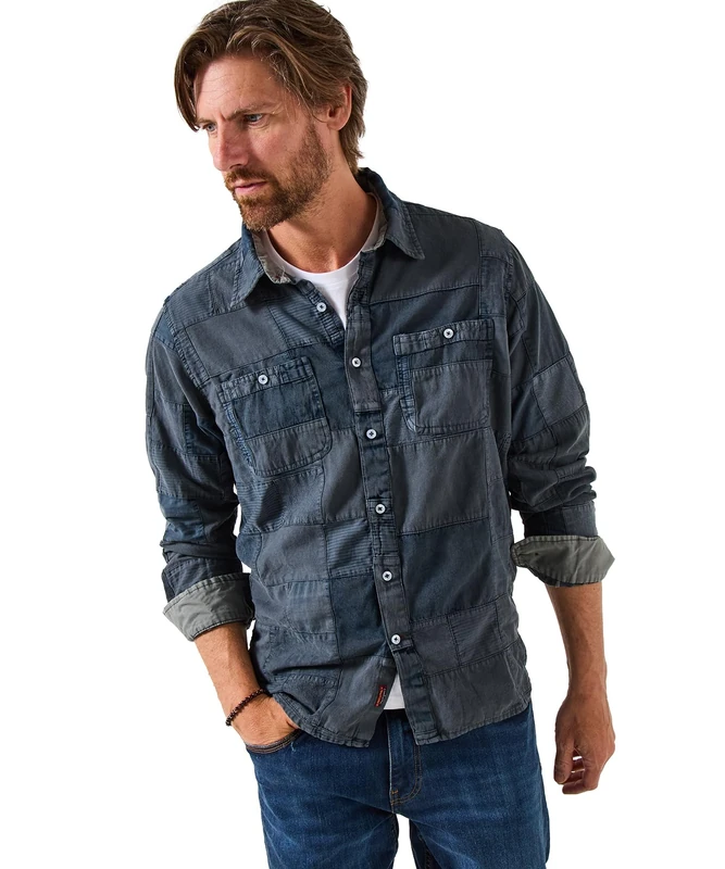 Joe Browns Men's Classic Collar Long Sleeve Patch Shirt, Washed Black, XXL