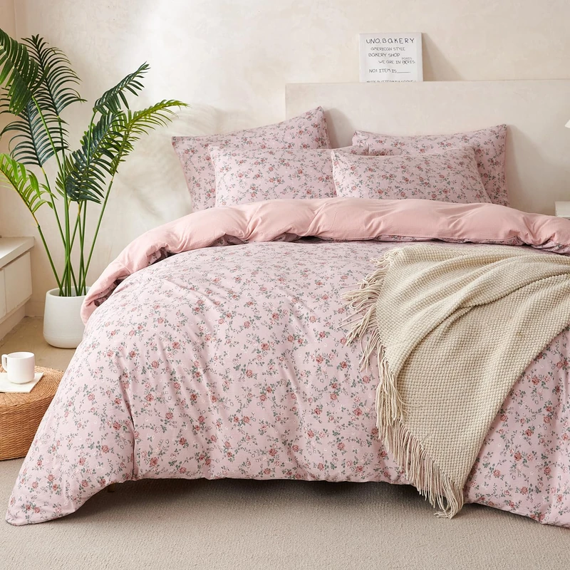 BUPIRD Floral King Comforter Set 3 Pieces Soft Cute Floral Bedding Comforter Lightweight Garden Style King Floral Botanical Comforter Set for All Seasons 1 Comforter and 2 Pillowcases