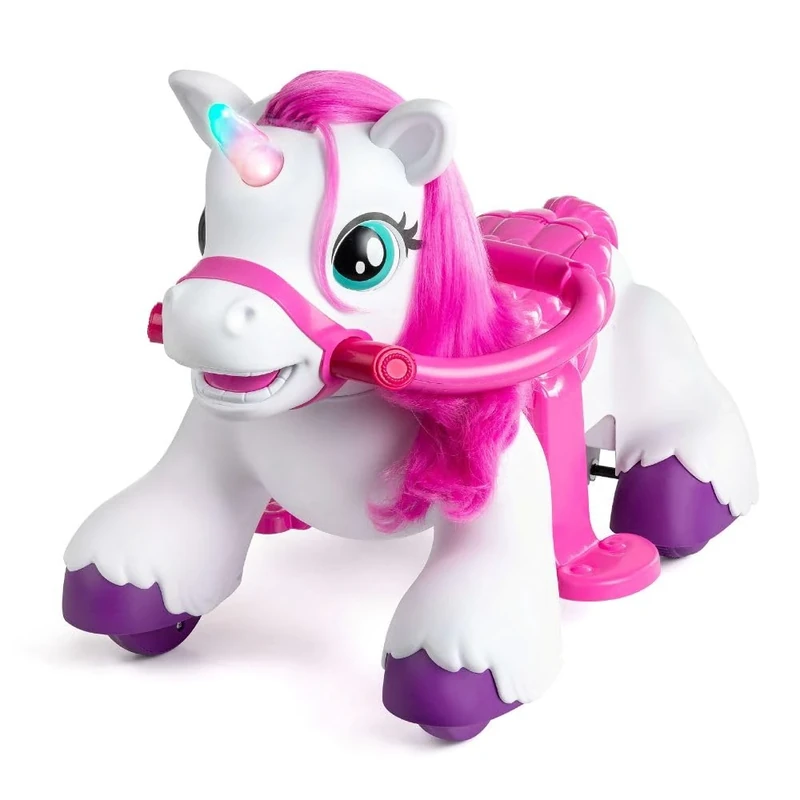 Xootz Unicorn Electric Ride-On Toy, 7.2V 4Ah Battery Powered Interactive Ride-on with Toy Hairbrush & Carrot Treat