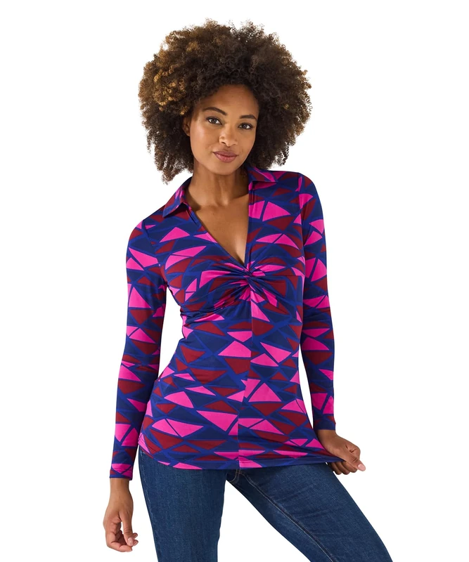 Joe Browns Women's Retro-Inspired Geo Twist Front Jersey Top Blouse, Purple, 18 - Image 1