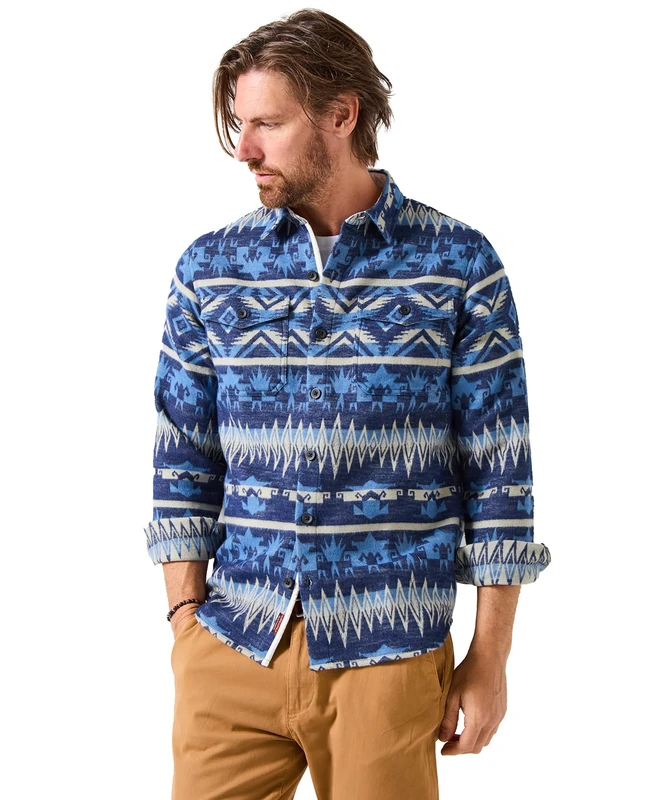 Joe Browns Men's Aztec Pattern Classic Collar Shirt, Blue, XXL