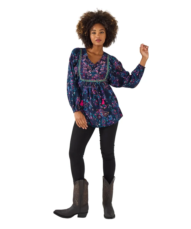 Joe Browns Women's Flowy Fit Boho Blouse, Regular, Purple, UK 14