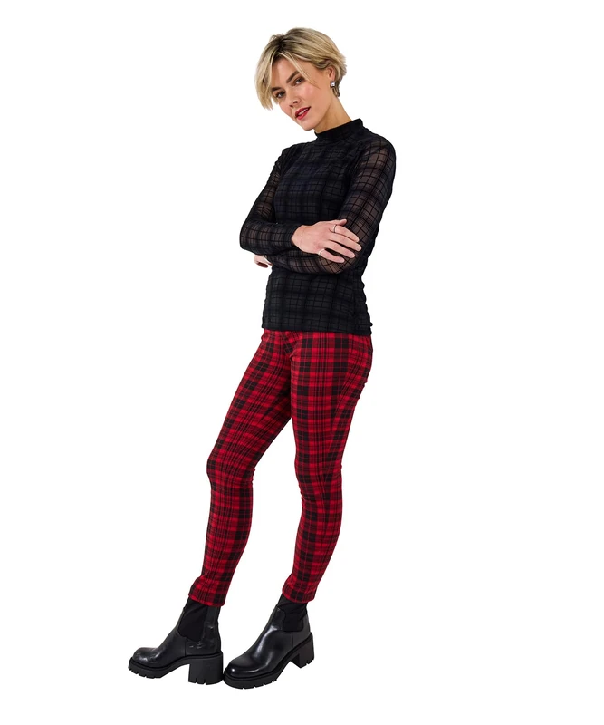 Joe Browns Women's Slim Fit Check Mesh Jersey Top Blouse, Black, 14