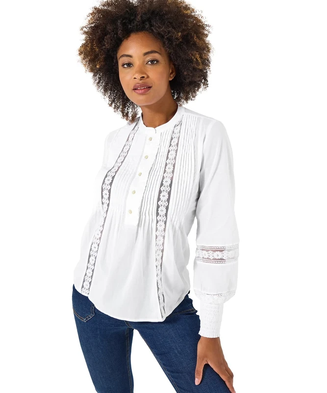 Joe Browns Women's Lace Trim Blouse, White, 14