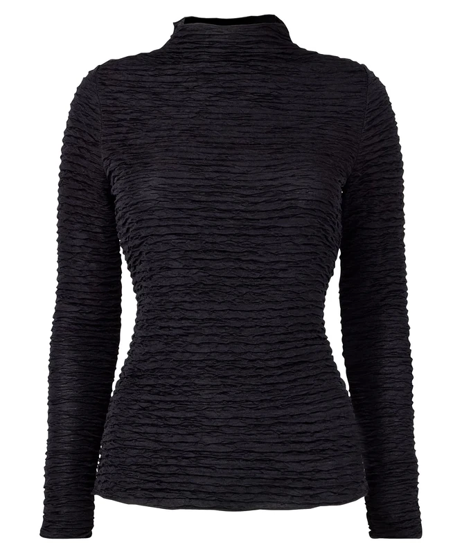 Joe Browns Women's Slim Fit Textured High Neck Top Blouse, Black, 10