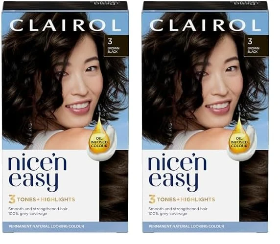 CLAIROL NICE'N EASY CRÈME PERMANENT HAIR DYE - 3 BROWN BLACK - Pack of 2