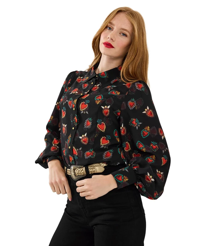 Joe Browns Women's Georgette Heart Blouse, Regular, Black, UK 14