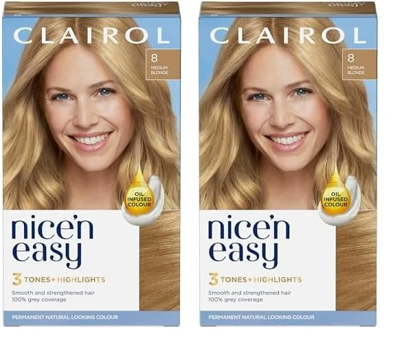 CLAIROL NICE'N EASY CRÈME PERMANENT HAIR DYE - 8 MEDIUM BLONDE - Pack of 2