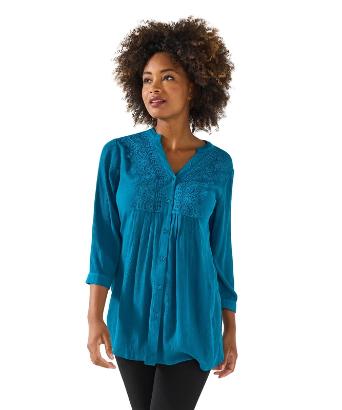 Joe Browns Women's Crinkle Lace Blouse, Teal, 16