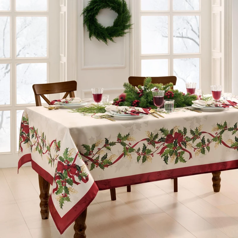 Elrene Home Fashions Villeroy & Boch Winter Bows & Garland Christmas/Holiday Tablecloth, 60"x144" Rectangle